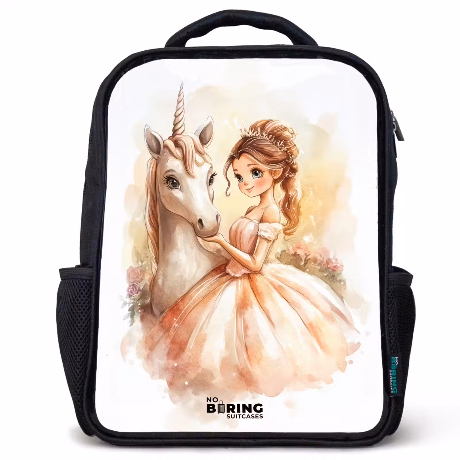 Sac à dos enfant - Noir - Princesse en robe avec licorne blanche — 1