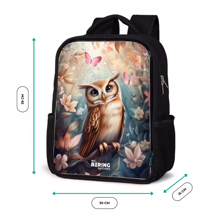 Sac à dos enfant - Noir - Chouette avec papillons dans une forêt mystique — 8