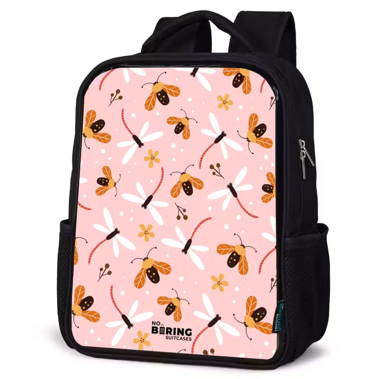 Sac à dos enfant - Noir - Coccinelles et libellules sur fond rose — 6