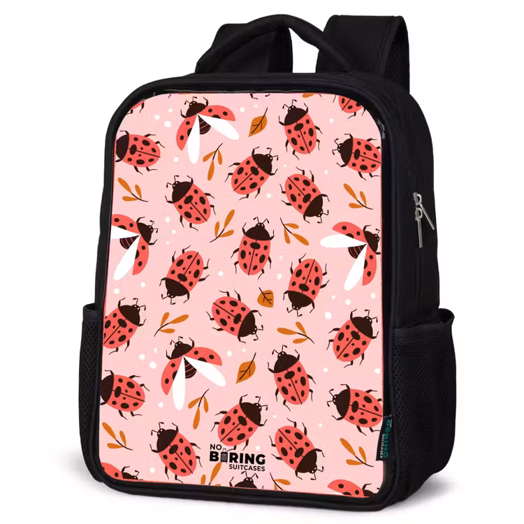 Sac à dos enfant - Noir - Coccinelles rouges sur fond rose — 6
