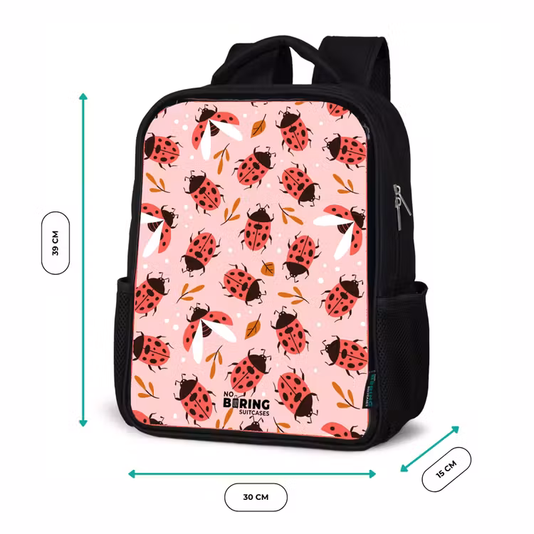 Sac à dos enfant - Noir - Coccinelles rouges sur fond rose — 8