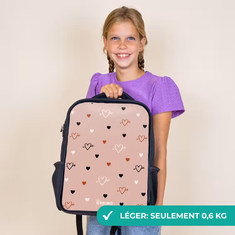 Sac à dos enfant - Noir - Cœurs avec flèches en noir, blanc et rose — 9