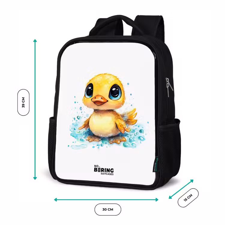 Sac à dos enfant - Noir - Doux caneton aux yeux bleus et aux éclaboussures d'eau — 8
