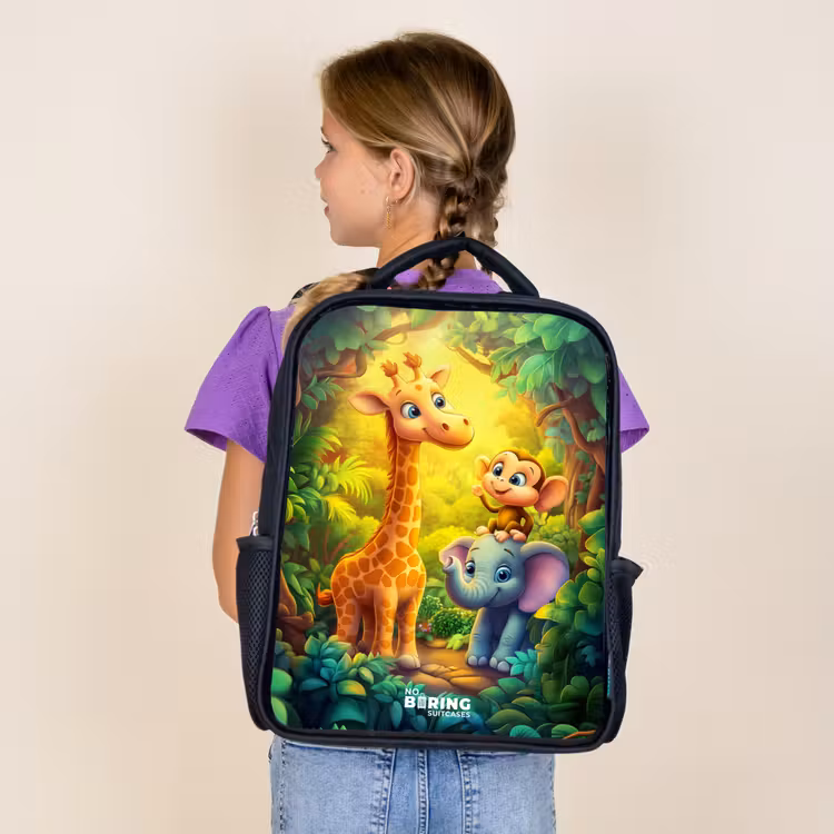 Sac à dos enfant - Noir - Girafe, éléphant et singe dans la forêt — 4