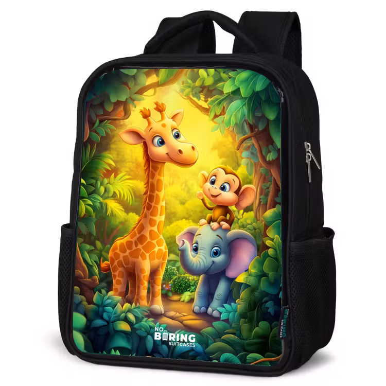 Sac à dos enfant - Noir - Girafe, éléphant et singe dans la forêt — 6