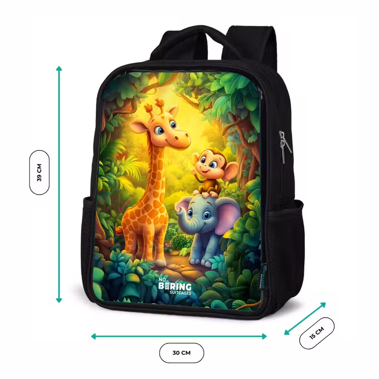 Sac à dos enfant - Noir - Girafe, éléphant et singe dans la forêt — 8