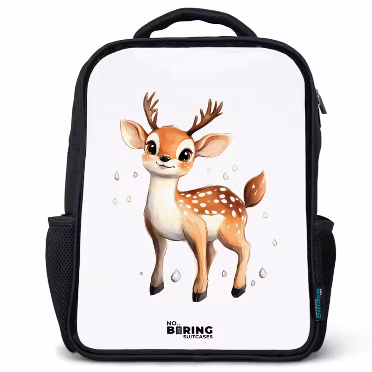 Sac à dos enfant - Noir - Jeune cerf avec des bois et des points blancs — 1