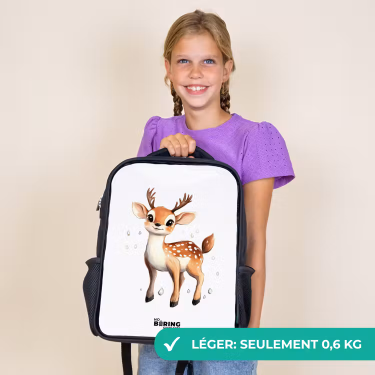 Sac à dos enfant - Noir - Jeune cerf avec des bois et des points blancs — 9