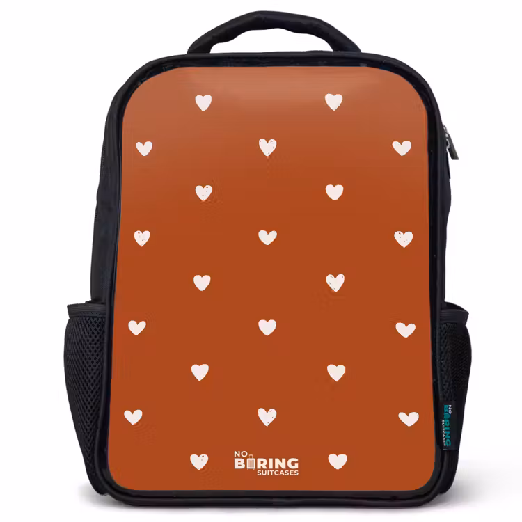 Sac à dos enfant - Noir - Motif de cœur blanc sur fond orange-brun — 1