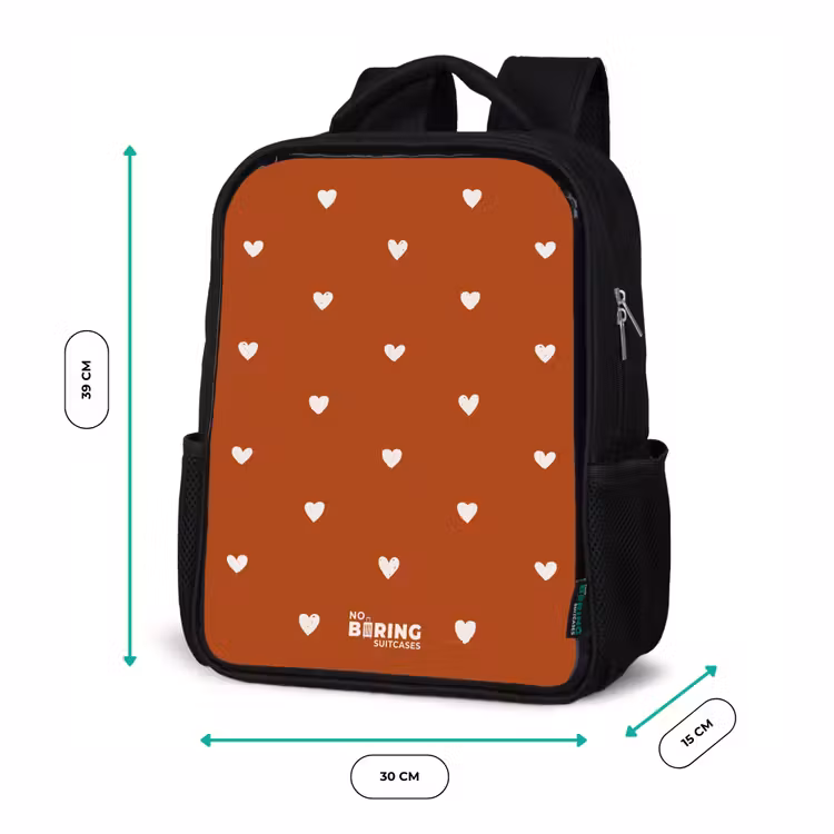 Sac à dos enfant - Noir - Motif de cœur blanc sur fond orange-brun — 8