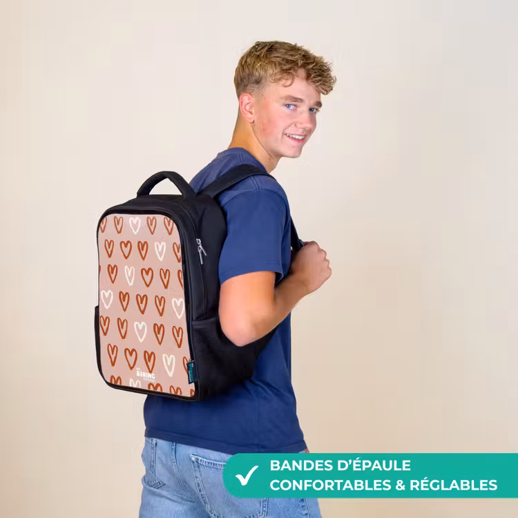Sac à dos enfant - Noir - Motif de cœur en rose et blanc — 11