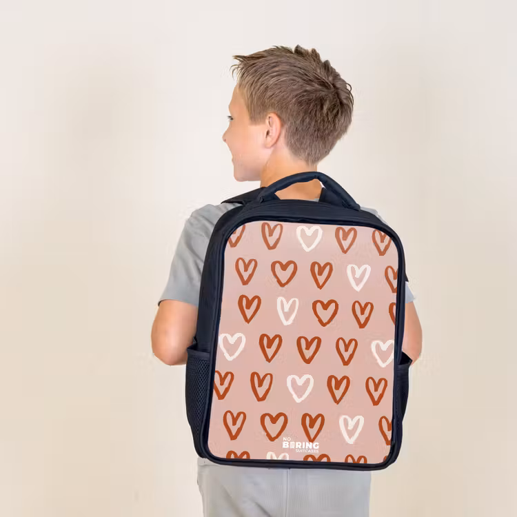 Sac à dos enfant - Noir - Motif de cœur en rose et blanc — 2