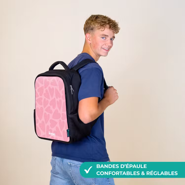Sac à dos enfant - Noir - Motif de cœurs roses — 11