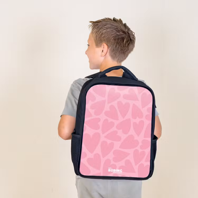 Sac à dos enfant - Noir - Motif de cœurs roses — 2