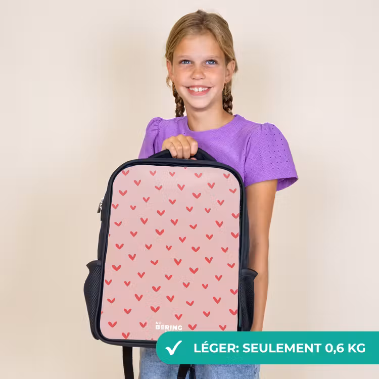 Sac à dos enfant - Noir - Motif en forme de cœur avec des couleurs roses — 9