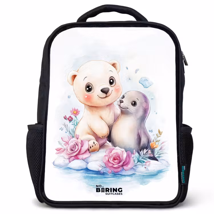 Sac à dos enfant - Noir - Ours polaire et phoque sur la banquise — 1