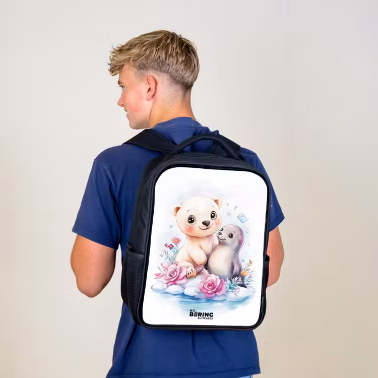 Sac à dos enfant - Noir - Ours polaire et phoque sur la banquise — 5