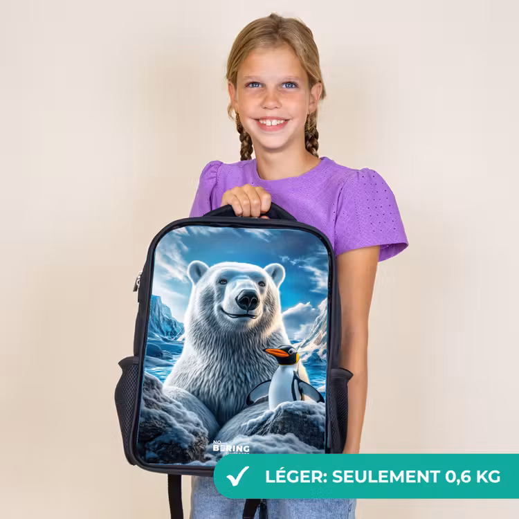 Sac à dos enfant - Noir - Ours polaire et pingouin dans un paysage de montagne enneigée — 9