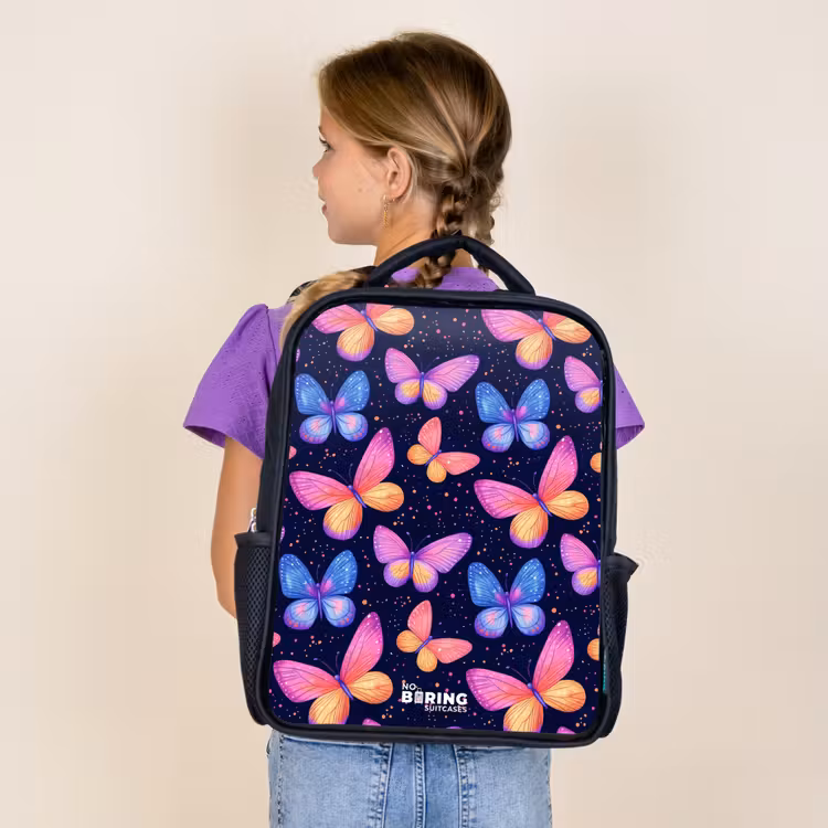 Sac à dos enfant - Noir - Papillons colorés en rose et bleu — 4