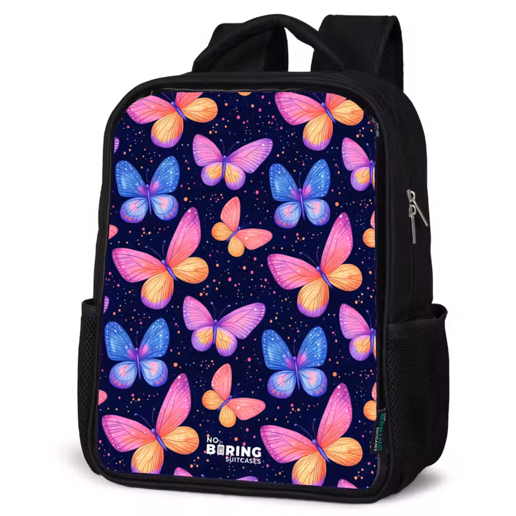 Sac à dos enfant - Noir - Papillons colorés en rose et bleu — 6