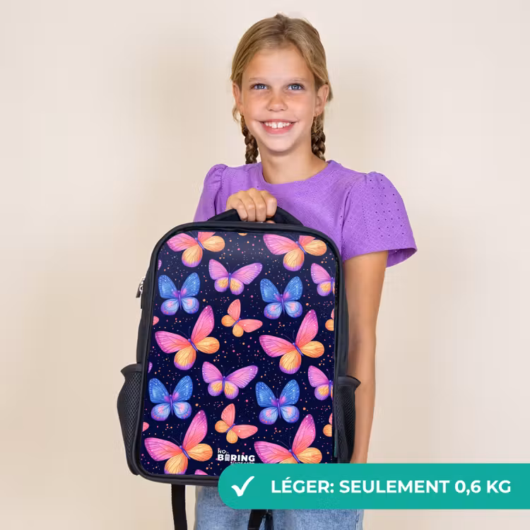 Sac à dos enfant - Noir - Papillons colorés en rose et bleu — 9