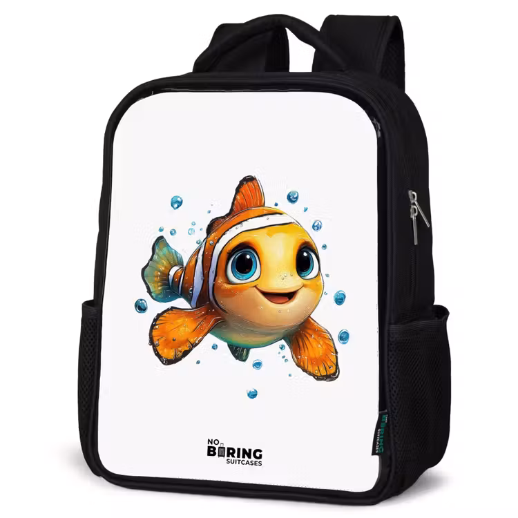 Sac à dos enfant - Noir - Poisson-clown avec bulles sur fond blanc — 6