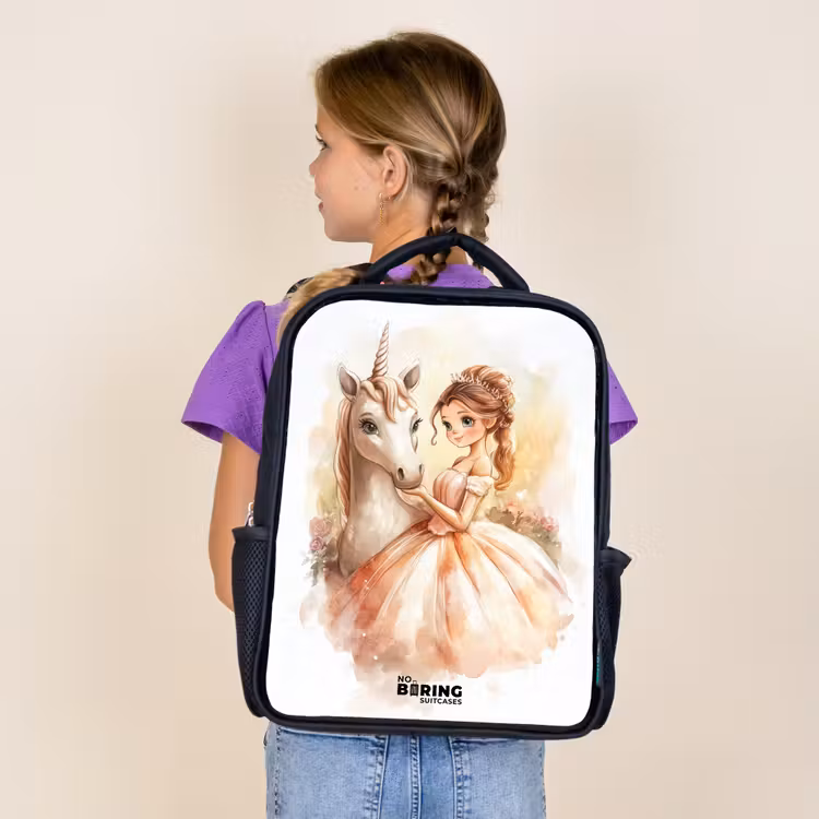 Sac à dos enfant - Noir - Princesse en robe avec licorne blanche — 4