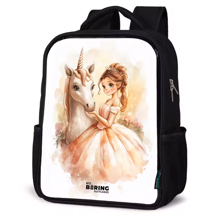 Sac à dos enfant - Noir - Princesse en robe avec licorne blanche — 6