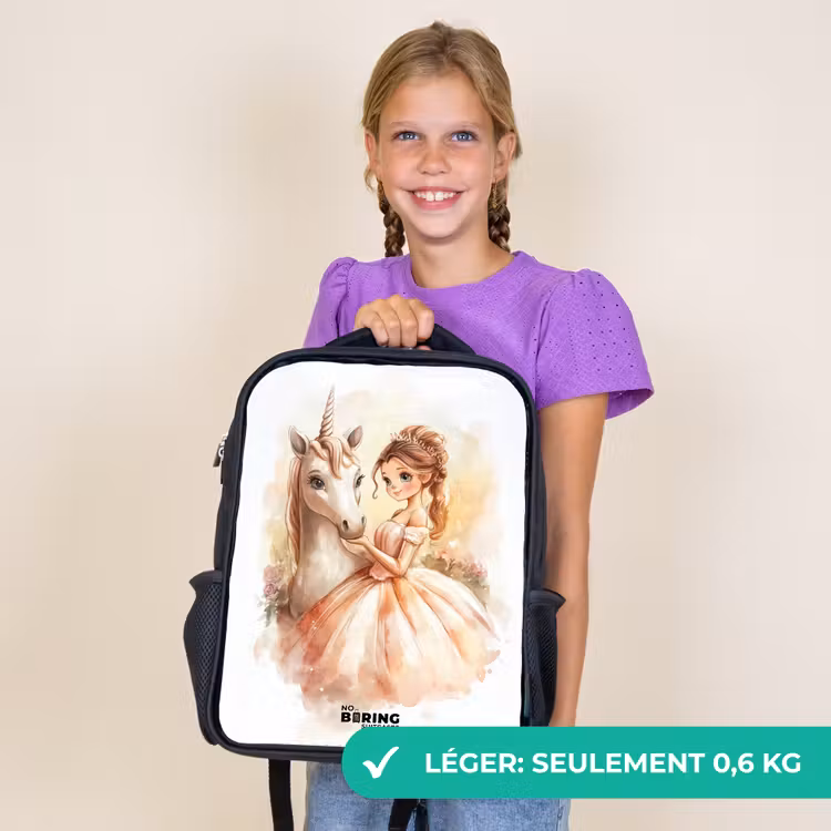 Sac à dos enfant - Noir - Princesse en robe avec licorne blanche — 9