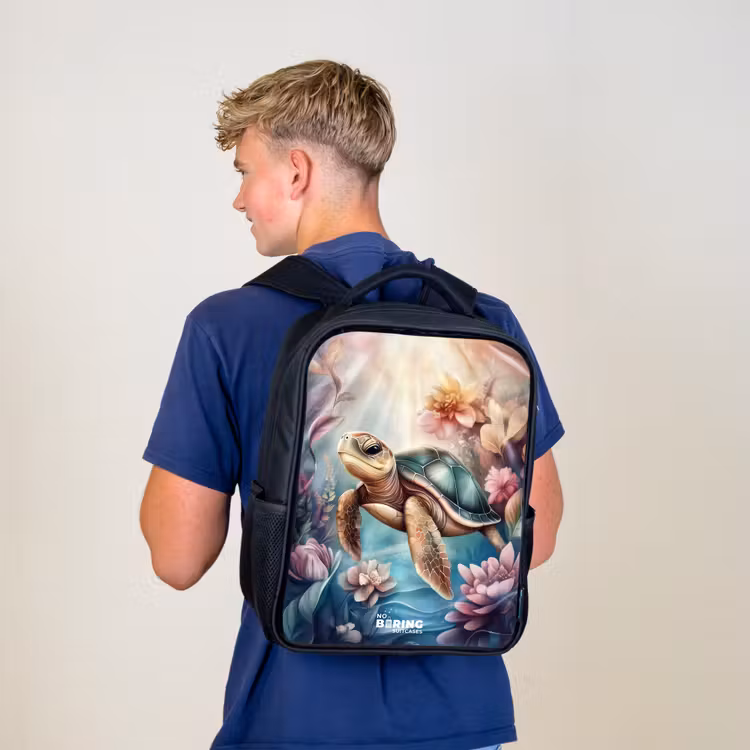 Sac à dos enfant - Noir - Tortue de mer parmi les fleurs sous-marines — 5