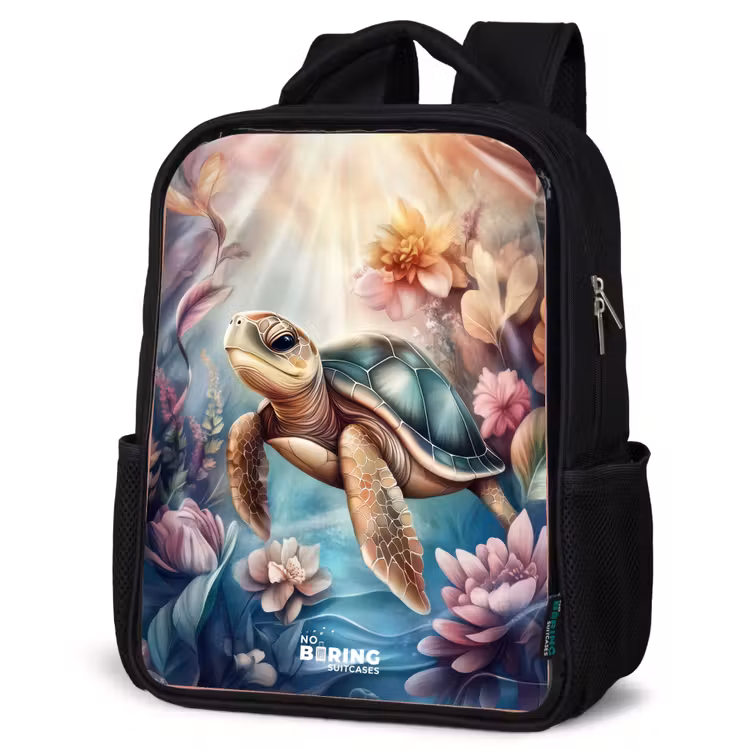 Sac à dos enfant - Noir - Tortue de mer parmi les fleurs sous-marines — 6