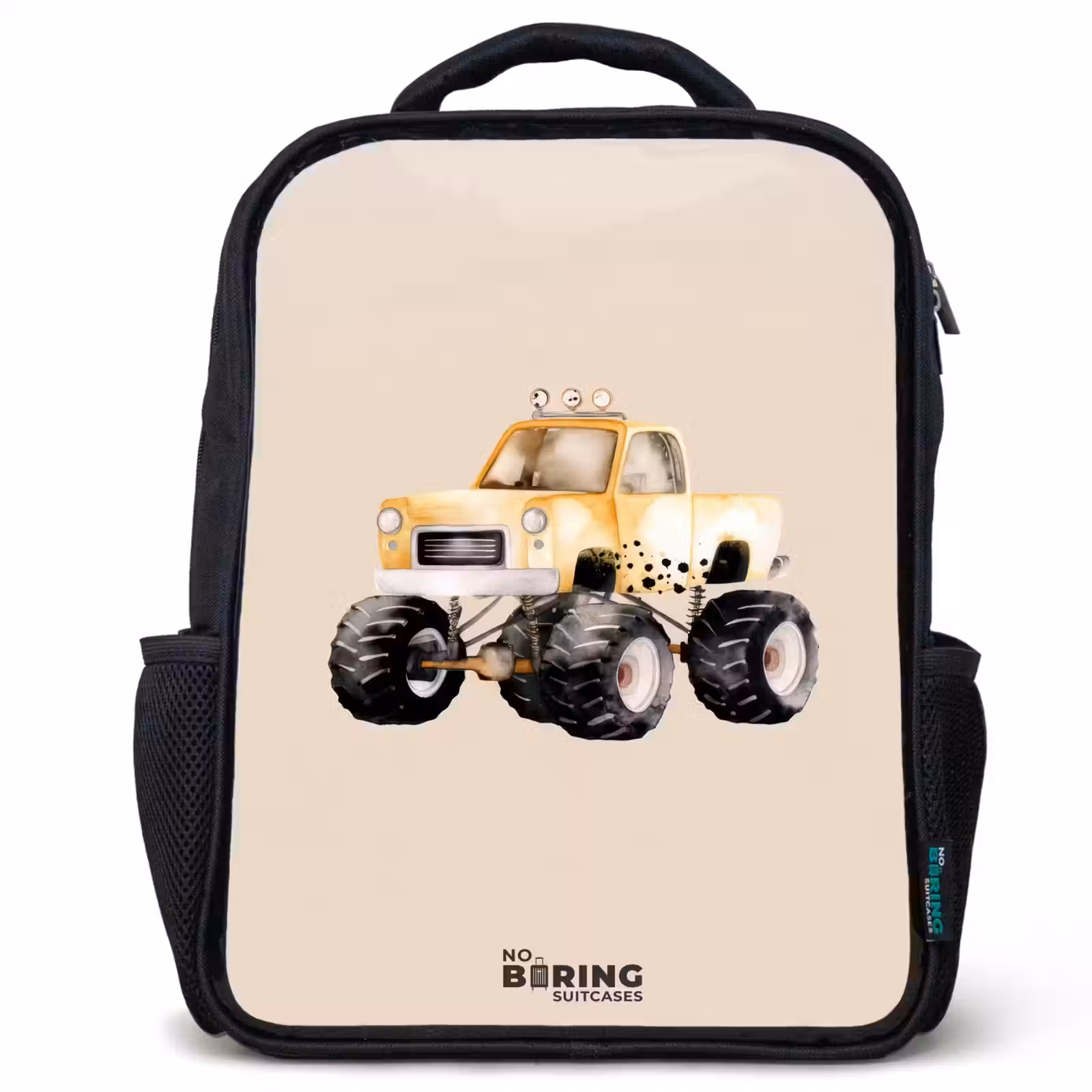 Sac à dos enfant - Noir - Camion monstre jaune sur fond beige — 1