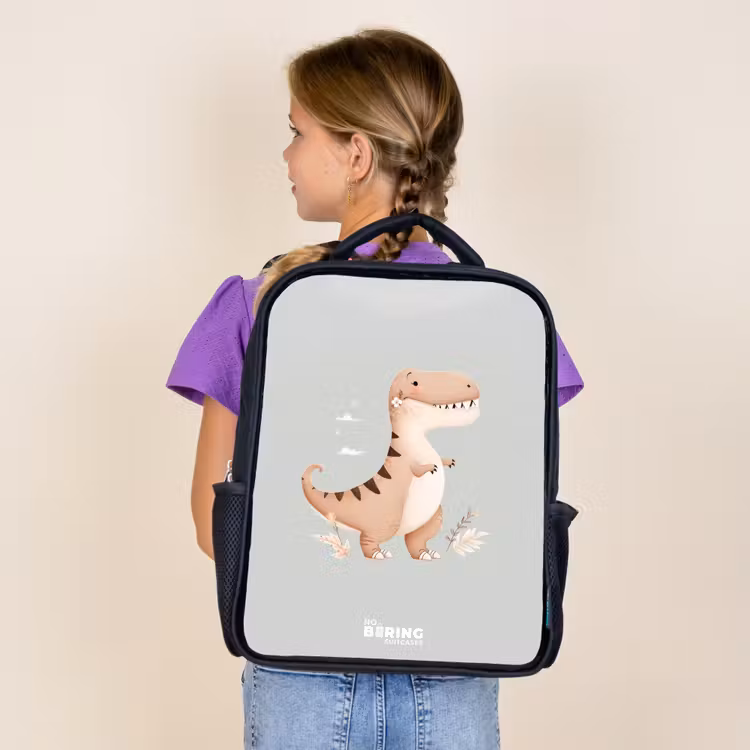 Sac à dos enfant - Noir - Dino en beige et gris — 4