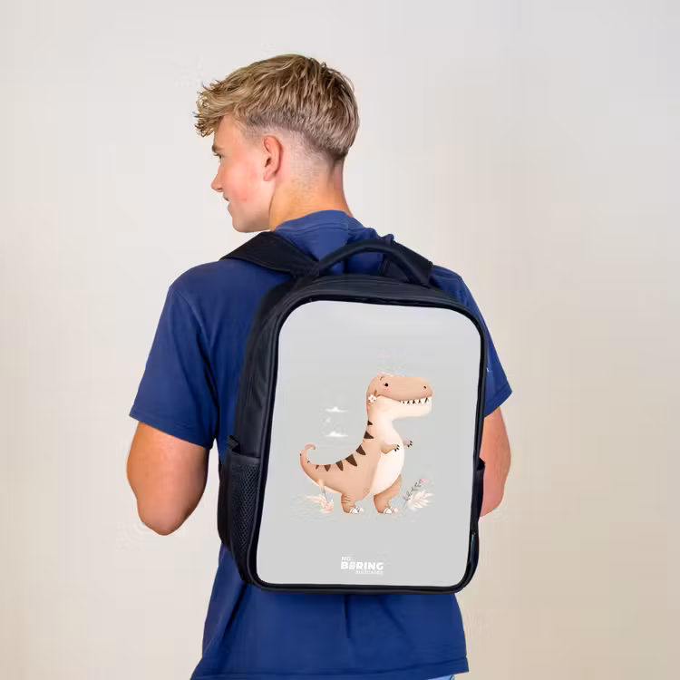 Sac à dos enfant - Noir - Dino en beige et gris — 5