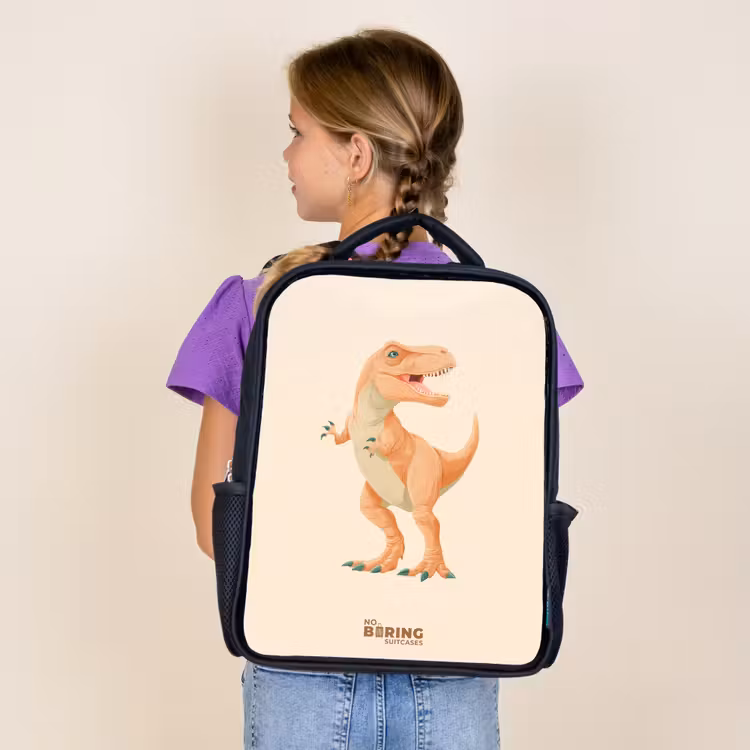 Sac à dos enfant - Noir - Dino T-rex en couleur orange — 4