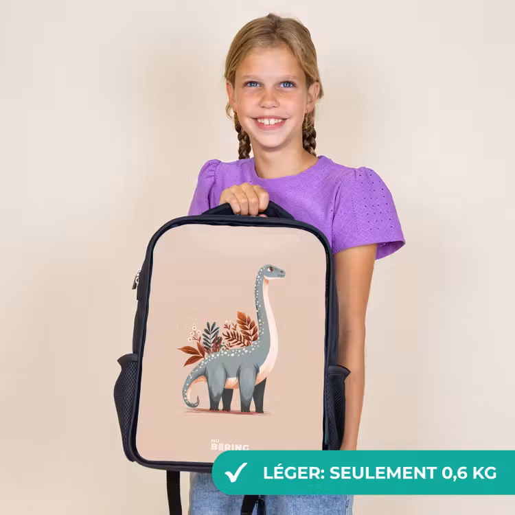 Sac à dos enfant - Noir - Dinosaure bleu sur fond beige — 9