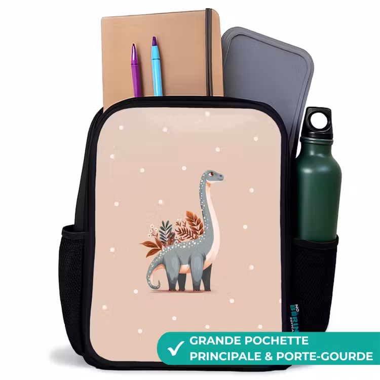Sac à dos enfant - Noir - Dinosaure bleu sur fond beige à pois — 10