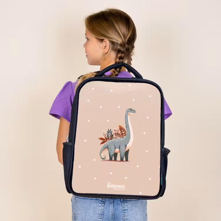 Sac à dos enfant - Noir - Dinosaure bleu sur fond beige à pois — 4