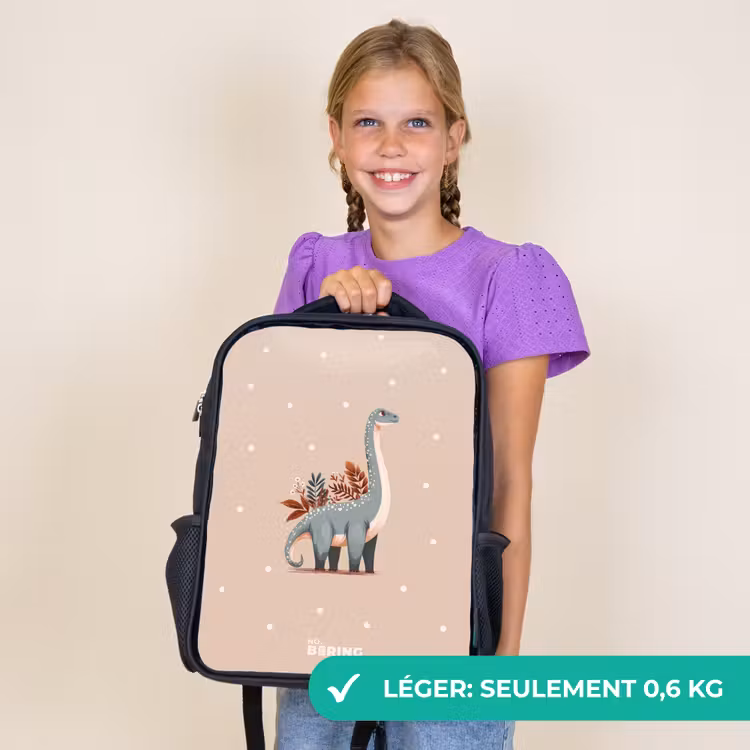 Sac à dos enfant - Noir - Dinosaure bleu sur fond beige à pois — 9