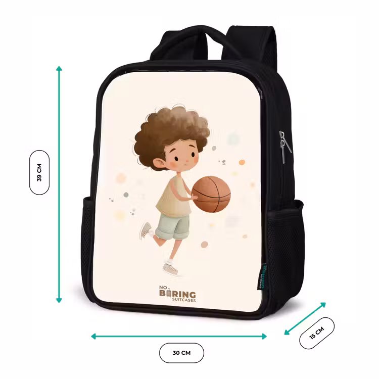 Sac à dos enfant - Noir - Garçon avec un ballon de basket en couleur beige — 8