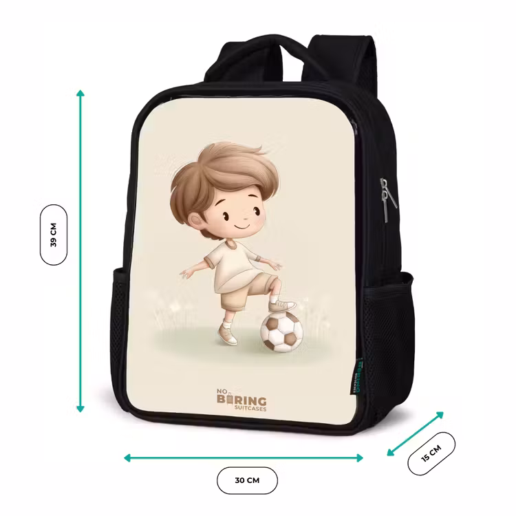 Sac à dos enfant - Noir - Garçon avec un ballon de football dans des tons bruns — 8