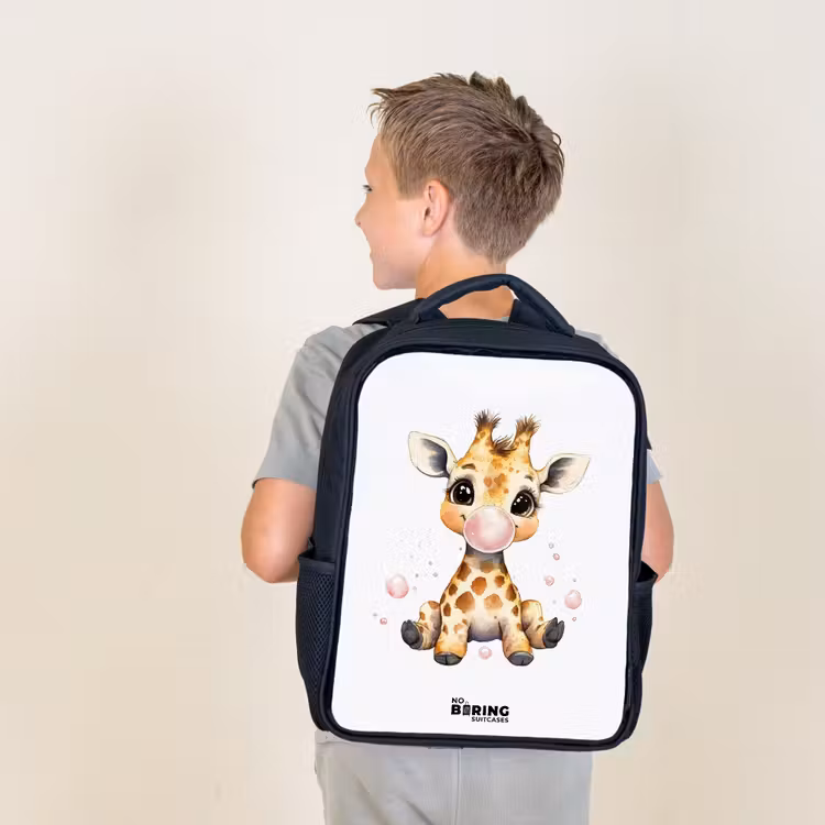 Sac à dos enfant - Noir - Girafe avec boule de gomme rose — 2