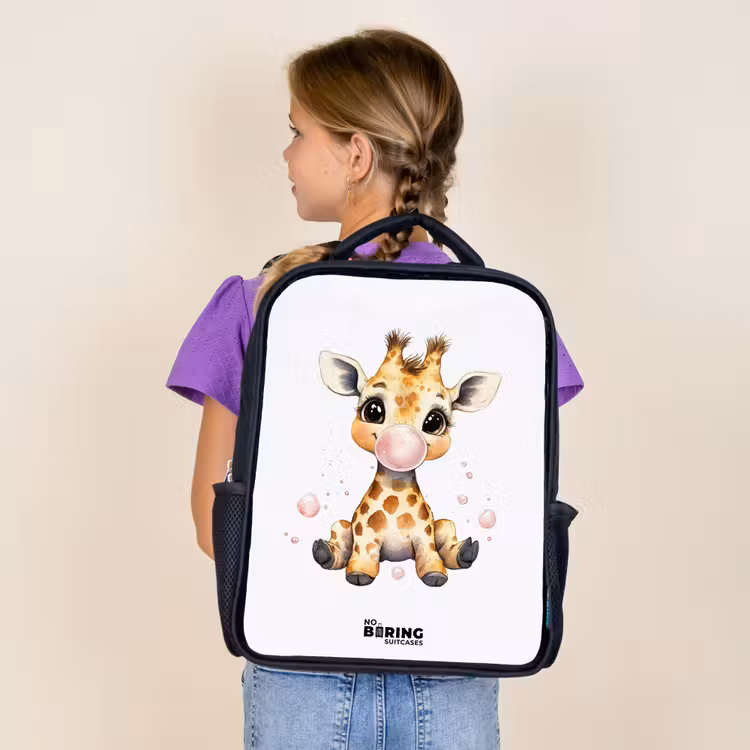 Sac à dos enfant - Noir - Girafe avec boule de gomme rose — 4