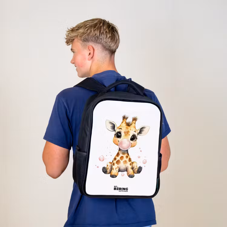 Sac à dos enfant - Noir - Girafe avec boule de gomme rose — 5
