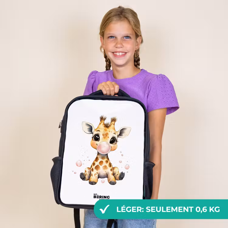 Sac à dos enfant - Noir - Girafe avec boule de gomme rose — 9