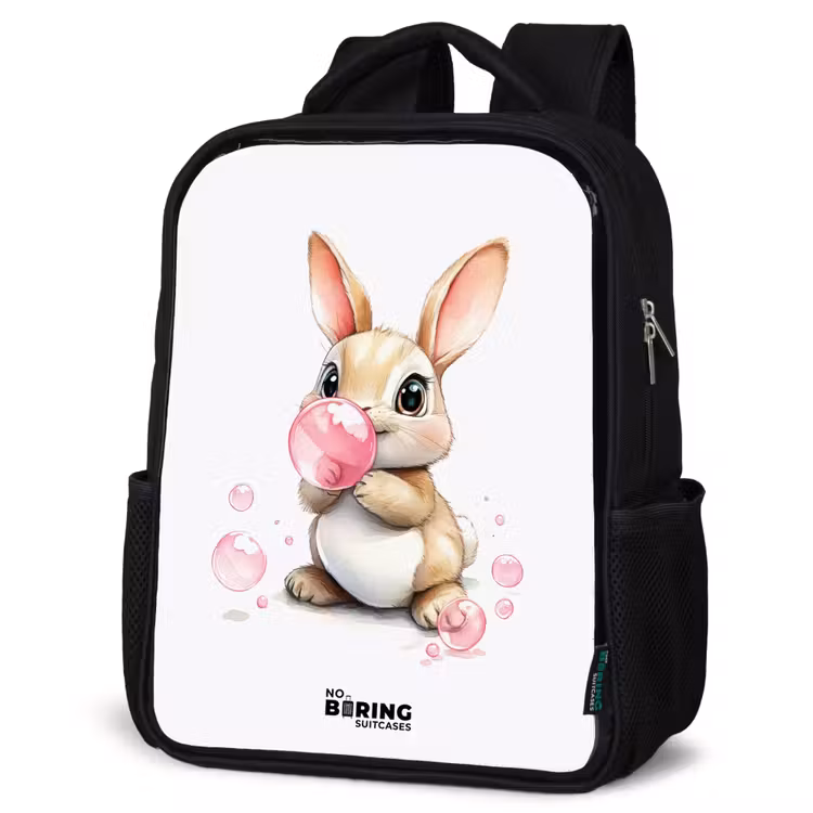 Sac à dos enfant - Noir - Lapin brun avec des bulles roses — 6
