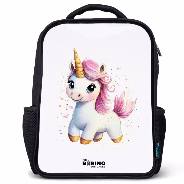 Sac à dos enfant - Noir - Licorne blanche à crinière rose — 1