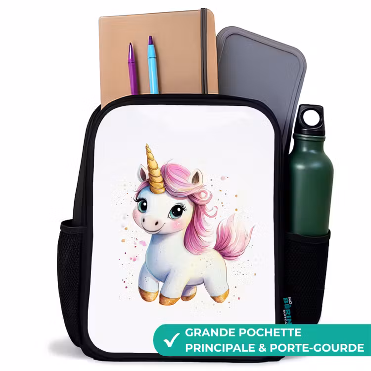 Sac à dos enfant - Noir - Licorne blanche à crinière rose — 10