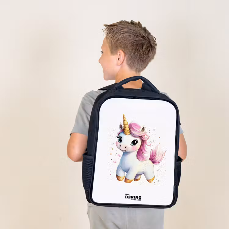 Sac à dos enfant - Noir - Licorne blanche à crinière rose — 2