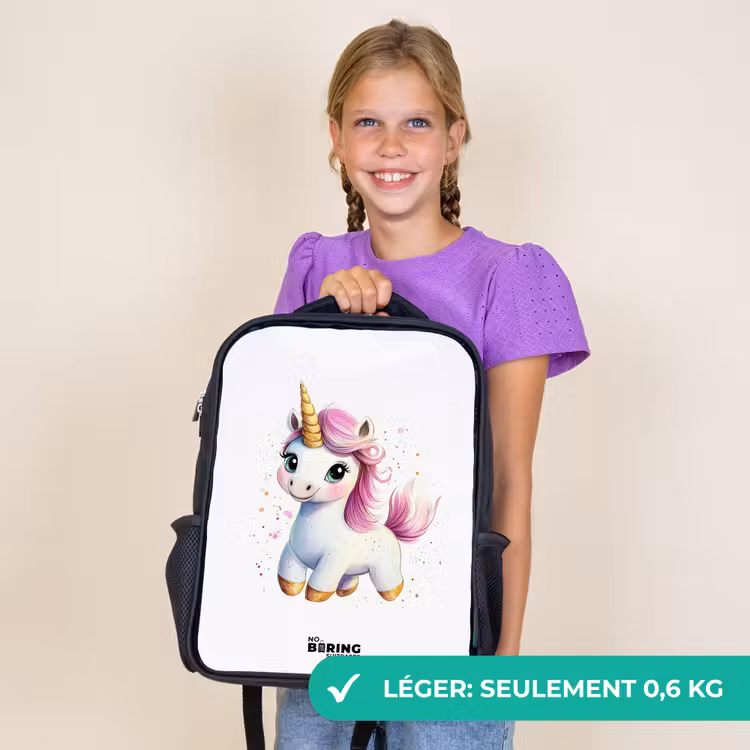Sac à dos enfant - Noir - Licorne blanche à crinière rose — 9